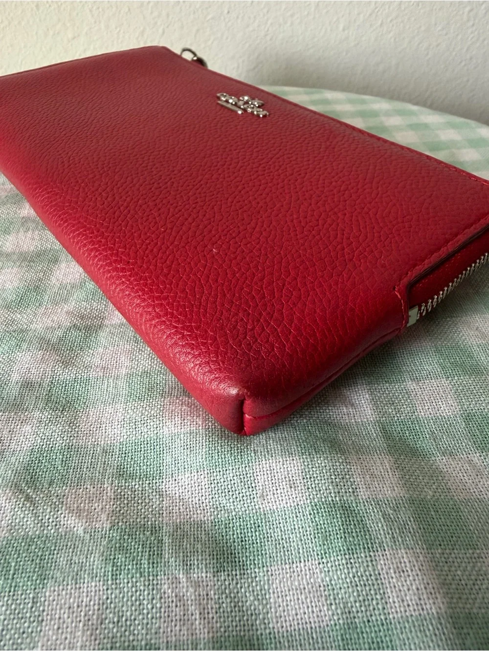 Coach Red Leather Corner Zip Wristlet